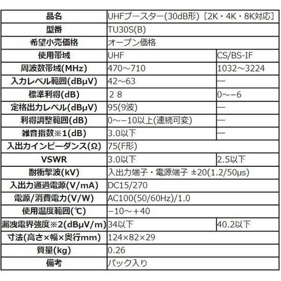 DXアンテナ UHFブースター 30dB形 卓上用 TU30S(B) 3