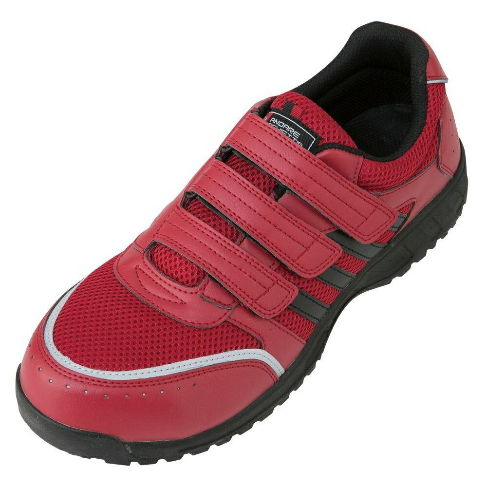 Safety Shoes - アンドレスケッティ セーフティスニーカー JSAA規格 高通気メッシュ 耐滑 耐油 衝撃吸収 反射テープ メンズ レッド 23cm A-45000