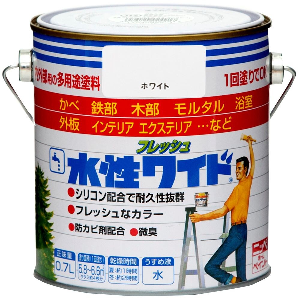 【3月5日限定！最大100％ポイントバック】ニッペホームプロダクツ 水性フレッシュワイド 0.7L ホワイト