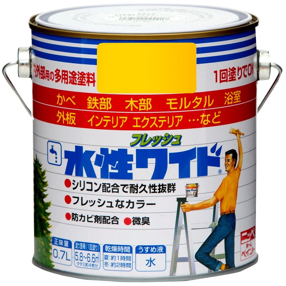 Rakuten - 【6月5日限定！最大100％ポイントバック】ニッペホームプロダクツ 水性フレッシュワイド 0.7L イエロー