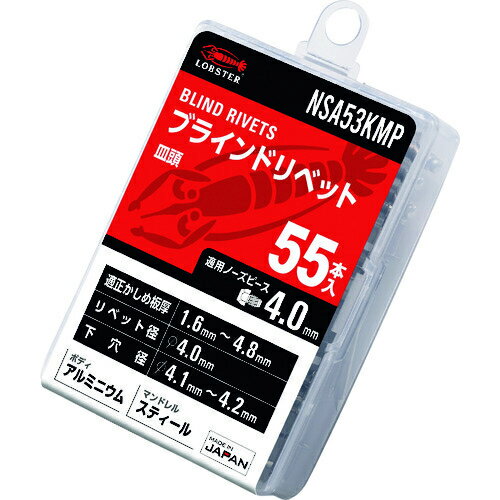 ロブテックス ブラインドリベット 皿頭 アルミニウム/スティール製 5-3 55本入 エコパック NSA53KMP 3