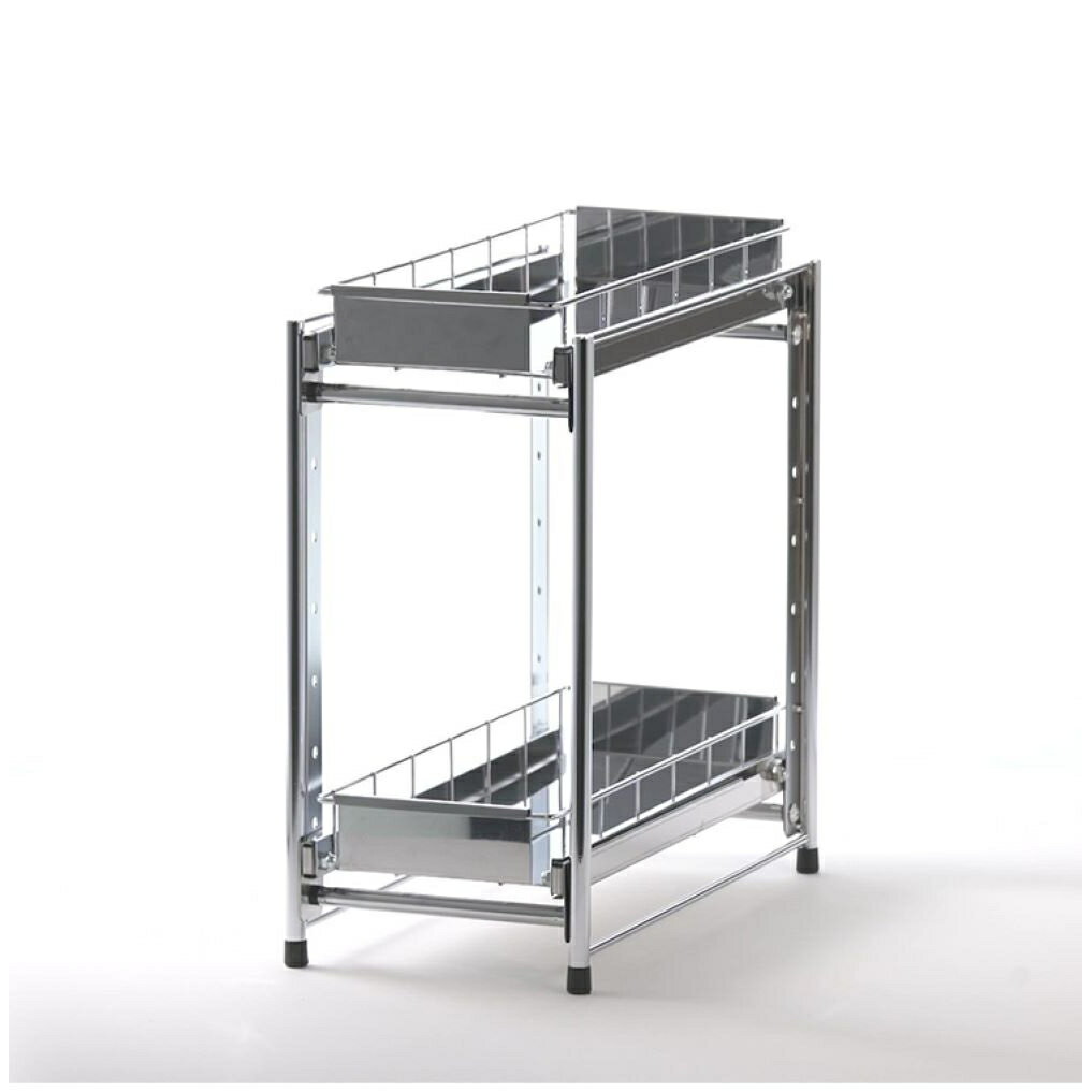 仕様 材質:本体/ステンレス 棚サイズ:幅14×奥行39cm ピッチ:4.5cm間隔/穴8個 お客様組立品 製品サイズ(mm) 幅200×奥行400×高さ425mm 製品重量(g) 3850 商品説明 スライドレールで出し入れしやすいステンレス製ラックです。 オールステンレス仕様でなので水周りでもサビにくく、棚も取り外しできるのでお掃除が楽にできます。 シンク下収納にも適しています。 ※品質向上のため予告なく仕様を変更する場合がございます。パッケージのリニューアル等につき、商品画像が異なる場合がございます。商品画像の色合いは、画像処理上、若干異なる場合がございます。