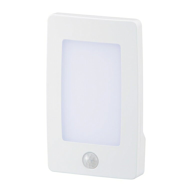 仕様 電源:AC100V 50/60Hz 消費電力:約0.65W 使用光源:LED8灯(交換不可)/昼白色 全光束:約50 lm 点灯保持時間:約60秒 人感センサー検知範囲:約4m 左右約90度 上下約90度 本体寸法:(約)幅76×高さ120×奥行39mm(プラグ含む) 質量:約83g 商品説明 薄型ボディで邪魔にならないスタイリッシュデザイン。 周囲が暗くなり人が近づくと約60秒間自動点灯します。 ご家庭の壁コンセントに差し込むだけの簡単設置です。 耐トラッキングPSE新基準。(平成27年1月16日改正)準拠。 ※品質向上のため予告なく仕様を変更する場合がございます。パッケージのリニューアル等につき、商品画像が異なる場合がございます。商品画像の色合いは、画像処理上、若干異なる場合がございます。
