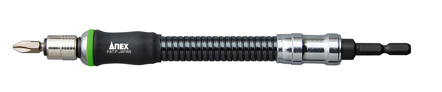 仕様セット内容：200mmフレキシブルシャフト1本、＋2×45両頭ビット1本装着対応ビット：6．35mm六角軸で溝付のビット全長：200mm軸径：最大部20mm・最細部14mm本体溝位置：13mm装着部ビット差込角：6．35mm六角差込部ビット差込角：6．35mm六角軸ビットチャッキング：ビットロック式包装形態：台紙付フック 製品サイズ(mm)縦×横×高さ：200×20×20 生産国日本 自由自在に曲げて使用できるシャフトです。 曲げやすい柔軟フレキシブル設計です。 ビットが落ちないビットロック式採用です。 先端部には滑りにくく、握りやすいゴムカバ−グリップ採用です。 ※品質向上のため予告なく仕様を変更する場合がございます。 ※パッケージのリニューアル等につき、商品画像が異なる場合がございます。予めご了承ください。 ※商品画像の色合いは、画像処理上、若干異なる場合がございます。予めご了承ください。
