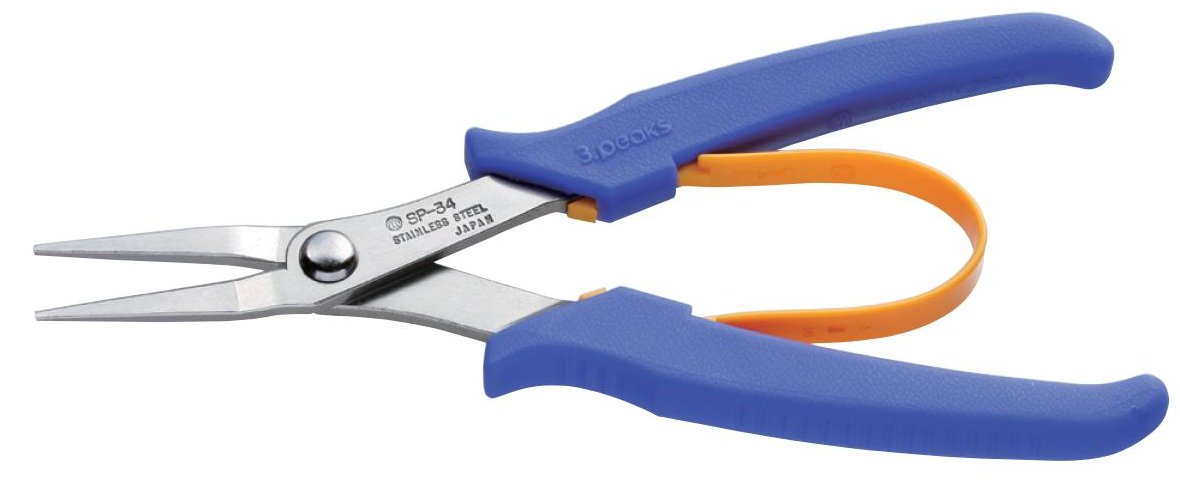 スリ−ピ−クス（3．peaks） ステンレス製先細リ−ドペンチ プラスチック製バネ付 150mm SP-34A
