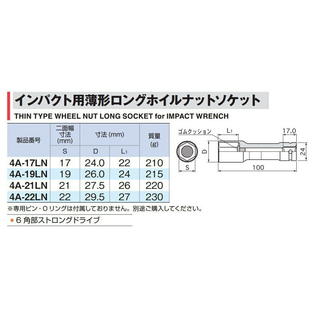 TONE トネ インパクト用薄形ロングホイルナットソケット 12.7mm×21mm 4A-21LN 3