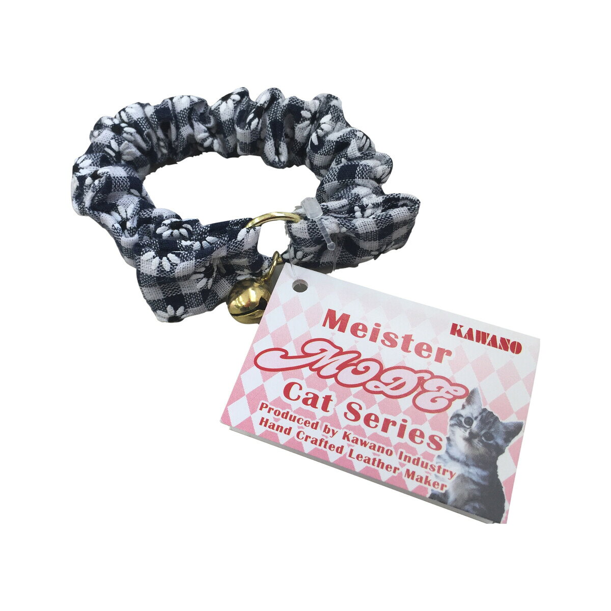 カワノ マイスター フリーカラー S フラワーチェック 青 M0196B 猫用首輪