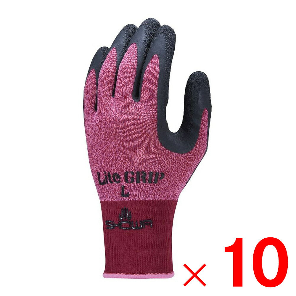 【11月5日限定！最大100％ポイントバック】ショーワ 作業手袋 ライトグリップ レッド L No.341 ×10双 セット販売