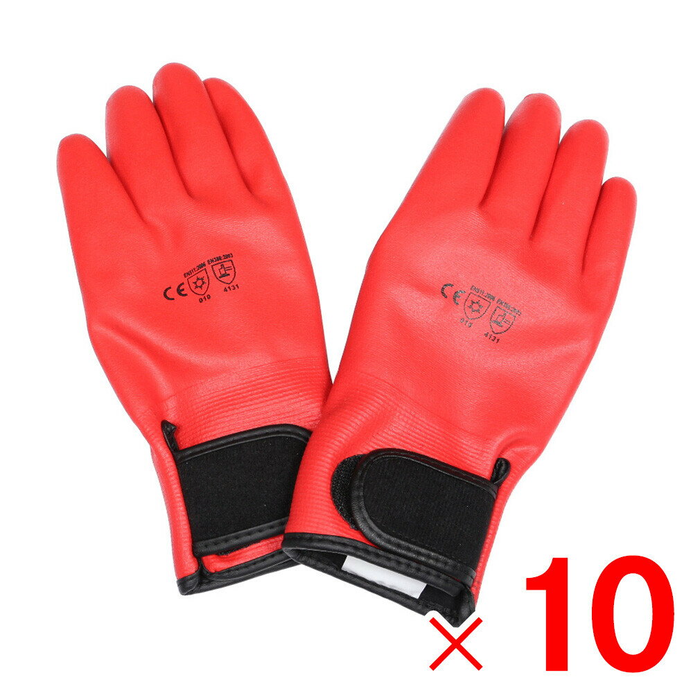 ジプロア 作業手袋 防寒ニトリル手袋 マジック付き レッド L N-3140 ×10双 セット販売