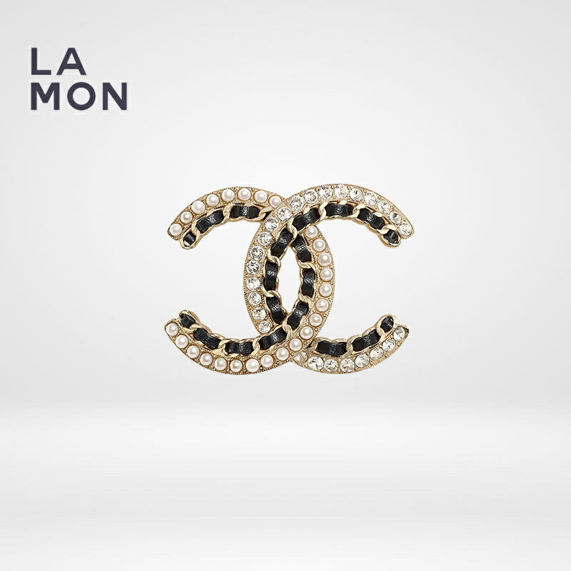 【新品】シャネル ブローチ CHANEL BROOCH AB5199 ココマーク メタル ストラス コスチューム パール レザー ブローチ GOLD/BLACK ゴールド/ブラック系のサムネイル