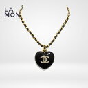 【新品】シャネル ネックレス CHANEL NECKLACE AB5961 ココマーク メタル ストラス レザー ハート ネックレス GOLD/BLACK ゴールド/ブラック系(4)