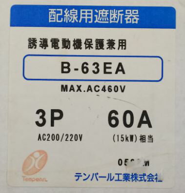 ＼訳ありセール／ 　テンパール　B63EA60　　ノーヒューズブレーカー 60A 1.3φ3W