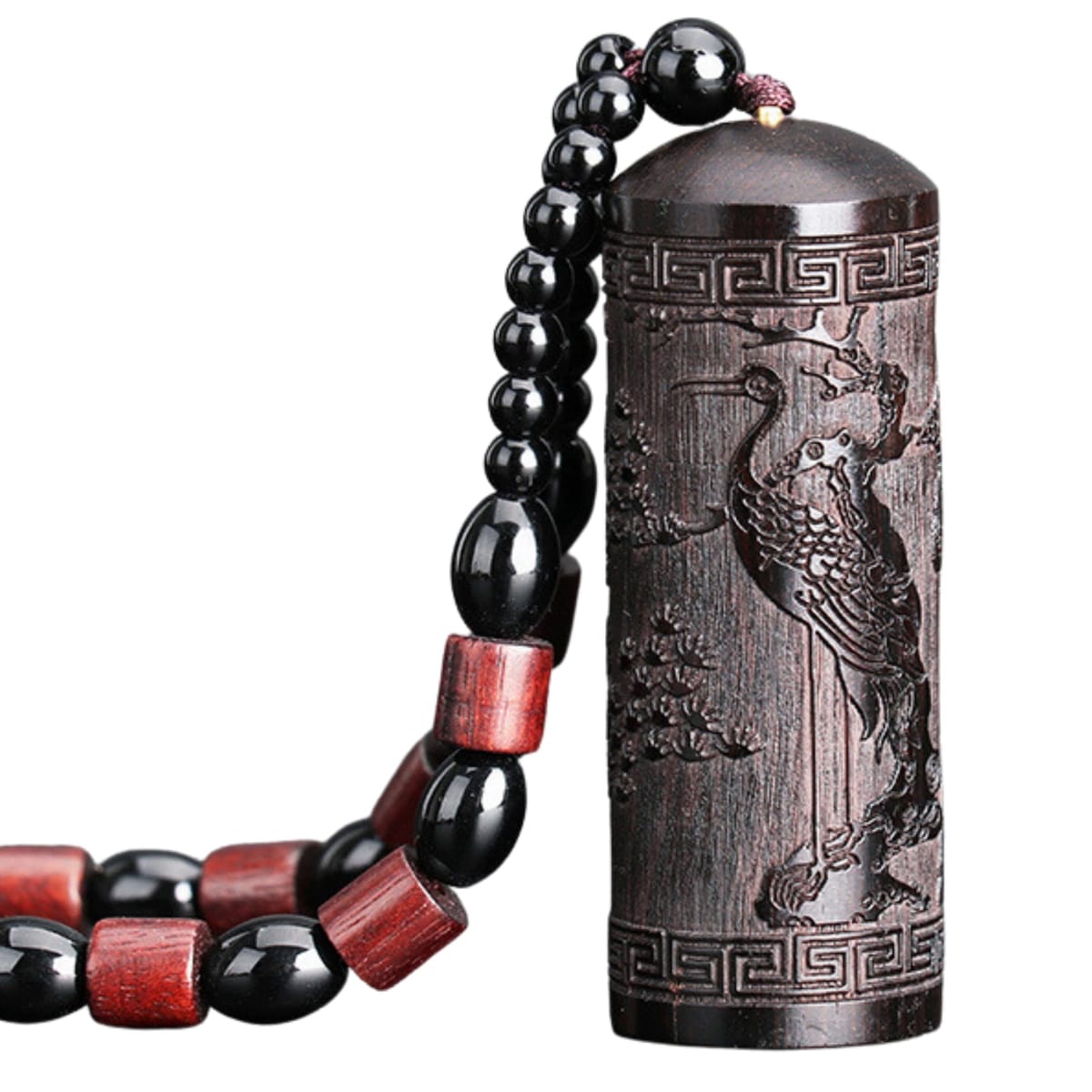 [HYmish]塗香入れ 薬さじ付き 直径2.4cm 塗香 薬さじ付き コンパクトサイズ 参拝 巾着付き 黒檀 ストラップ付き