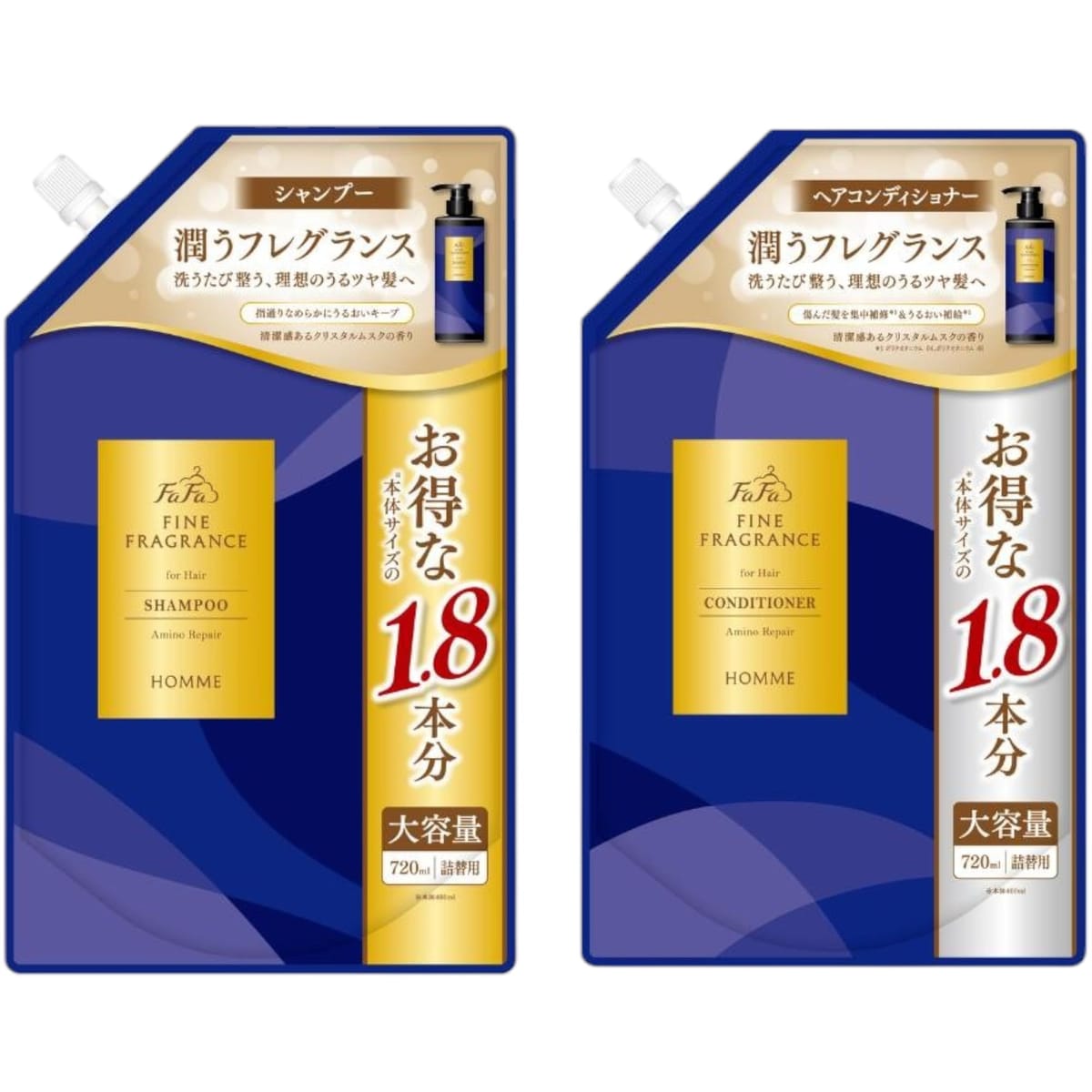 ファーファ ファインフレグランス オム シャンプー＆コンディショナー 詰め替えセット｜720ml