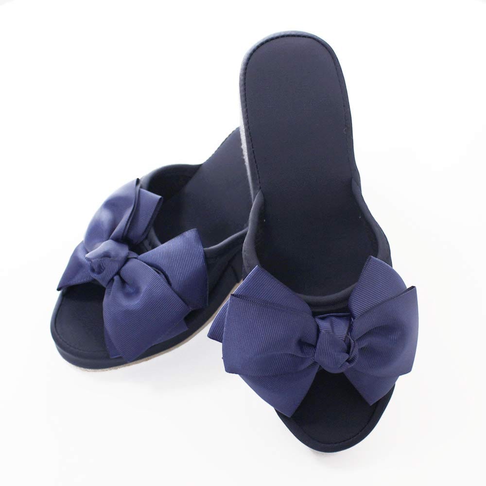 ヒールスリッパ 8cm 厚底リボンスリッパ (ネイビー)(3.0)