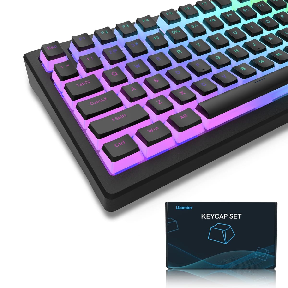 Womier プリンキーキャップ、PBT キーキャップ 165キーセット カスタムキーキャップセット、シャインスルーキーキャップ OEMプロファイル 100%、75%、65%、60%キーボードのユニバーサル互換性