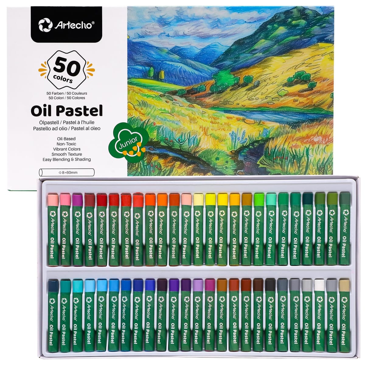 Artecho オイルパステル 50色セット(8x60mm)ソフトオイルパステル アートペインティング/描画/ブレンド..
