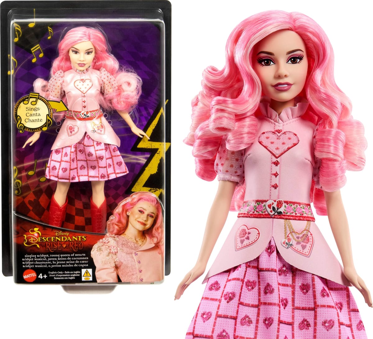 Mattel ディズニー ディセンダント:赤い歌うブリジットの台頭、映画にインスパイアされた服を着たハートの若い女王人形、英語で「愛のシャッフル」を歌います