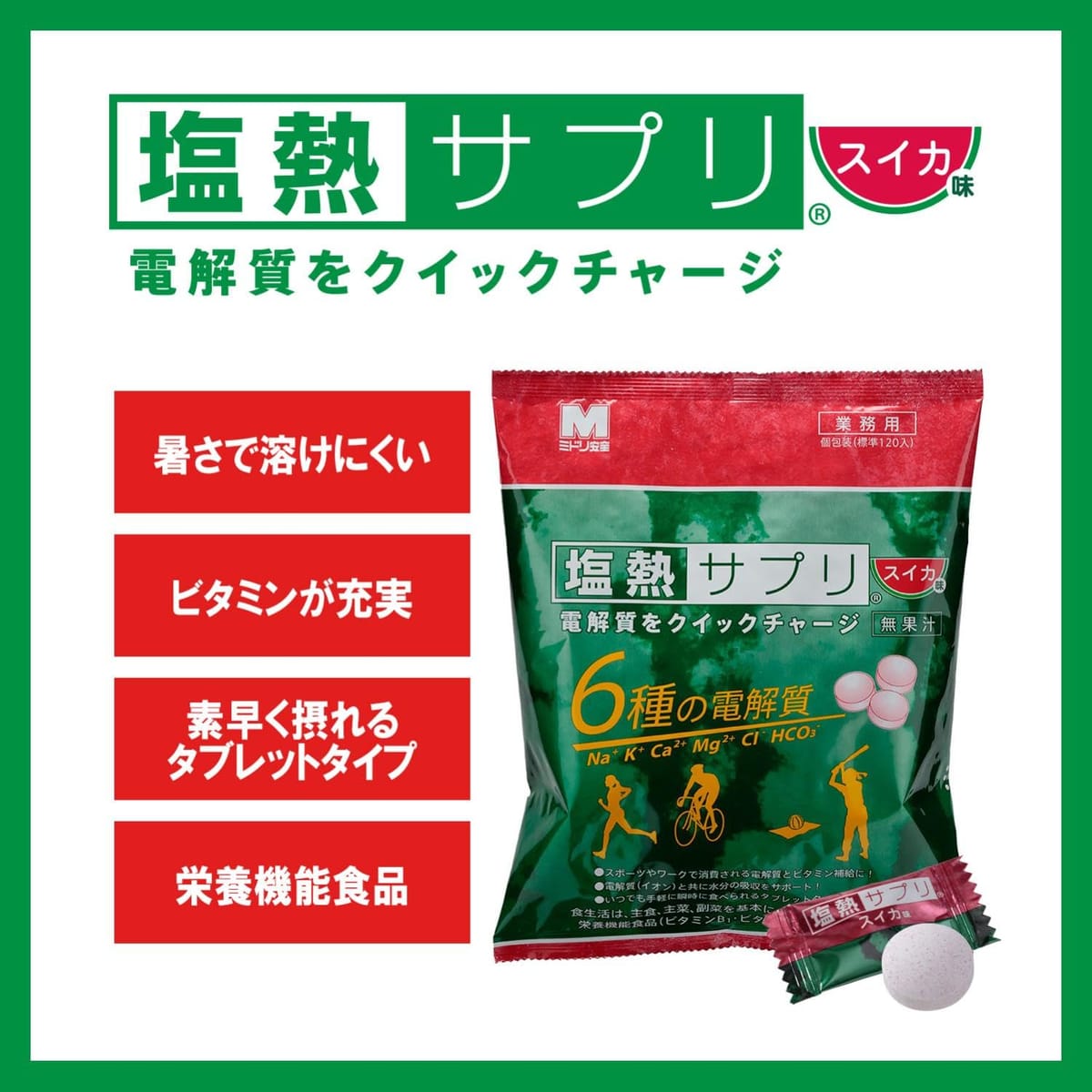 ミドリ安全 塩熱サプリ スイカ味 業務用 168g（約120粒入/個包装） 1袋