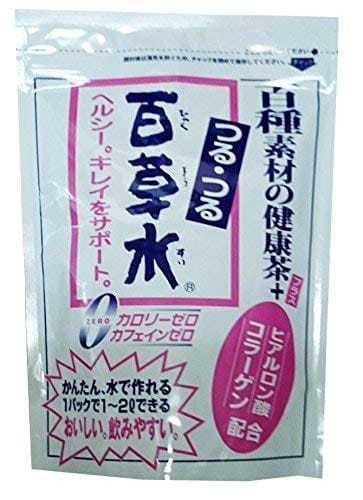 ヒアルロン酸とコラーゲンをプラスした百草水！経済的でお得！夏はこれ！かんたん、水で作れるライト感覚の飲みやすさ！百草水は100種類の健康素材を特殊な方法でブレンドして飲みやすく仕上げました。さらに、冷やして飲むと一段と美味しいです内容量：つるつる百草水　5g×11包×10袋1～2リットルに1パックで非常に美味しく出来上がります。水出しでもお湯出しでも大丈夫！とっても飲みやすく仕上げました ● 百草水は 百種類の健康茶をバランス良く配合してあります ● 百草水はすっきりした味わいで くせが無く 麦茶感覚でお飲みいただけます　 ● 1パック で 1～2リットル の百草水が出来 とってもお得です その百草水にヒアルロン酸、コラーゲンをプラスしました　 ◇品名：つるつる百草水 ◇名称：混合茶　 ◇内容量：5g×11P×10袋