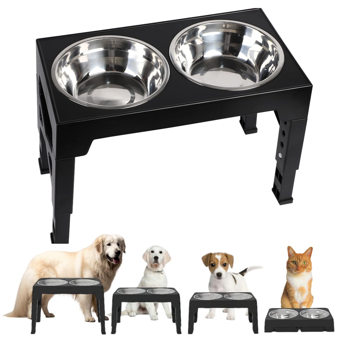 ペットボウル 小形犬から大型犬まで 高度調節4段 早食い防止 犬 餌 食器台 フードボウル 台 お皿 小形犬 中型犬 大型犬 ペット用品 食器 フードスタンド付き エサ台 水入れ 折り畳んで収納 洗いやすい 滑り止め 安定 防滴仕様 災害 避難先