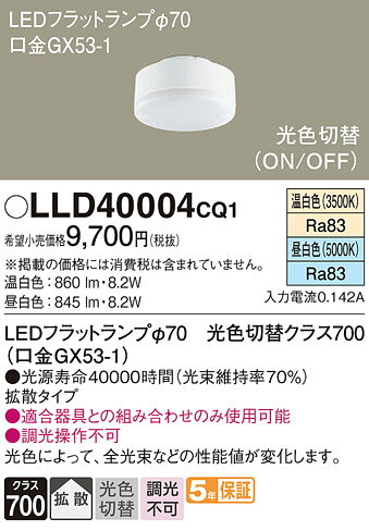 〔即納〕LLD40004CQ1(LLD40004 CQ1)LED電球 フラットランプ パナソニック [2]