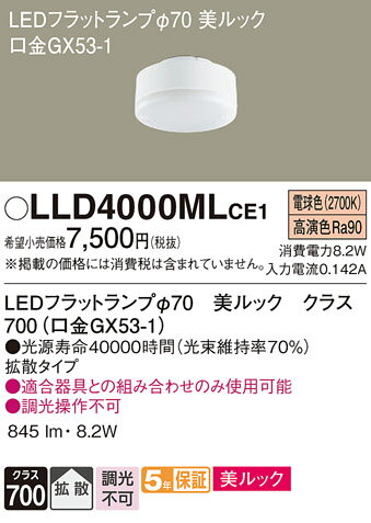 〔即納〕LLD4000MLCE1（LLD4000ML CE1）LED電球 フラットランプ パナソニック