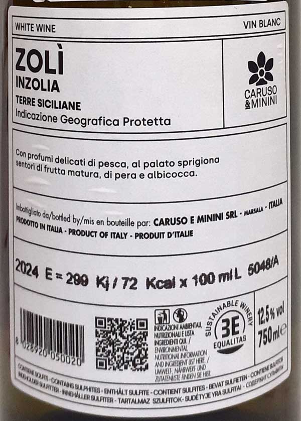 カルーソエミニーニ ゾリ インツォリア テッレ シチリアーネ 白ワイン イタリア シチリア 750ml 自然派 ナチュラルワイン Caruso & Minini Zoli Inzolia Terre Siciliane lamuno-10003327 自然派ワイン La Muno 楽天市場店 サンプル画像2