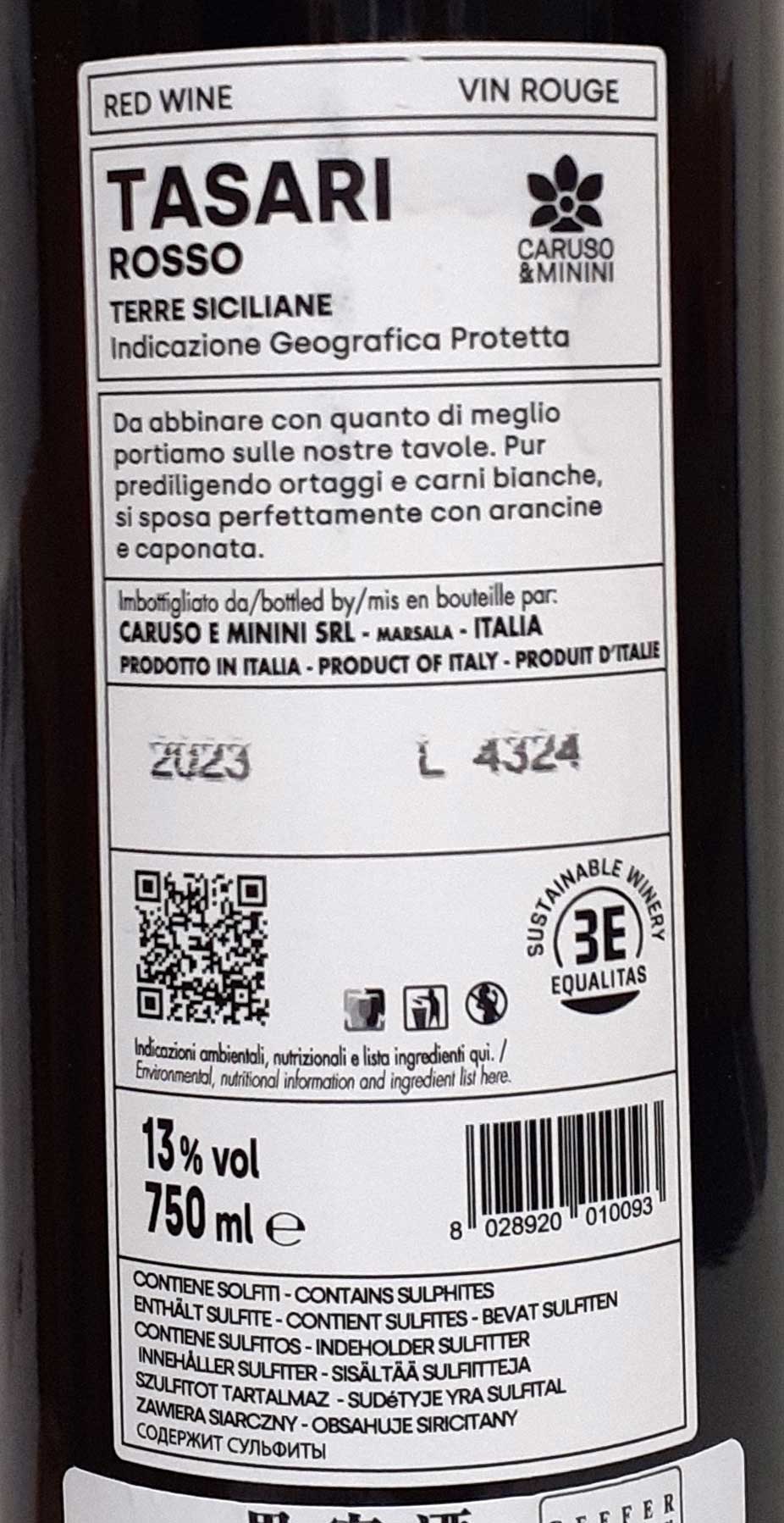 カルーソエミニーニ タサーリ ロッソ テッレ シチリアーネ 赤ワイン イタリア シチリア 750ml 自然派 ナチュラルワイン Caruso & Minini Tasari Rosso lamuno-10003328 自然派ワイン La Muno 楽天市場店 サンプル画像2