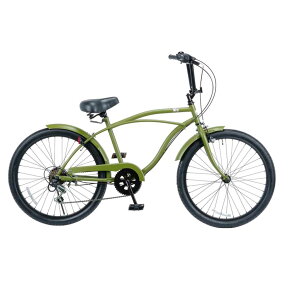 自転車 KB 24"CityCruiser-6D カーキ レインボー ビーチクルーザー 24インチ おしゃれ 通勤 通学 6段変速付 メンズ レディース ジュニア