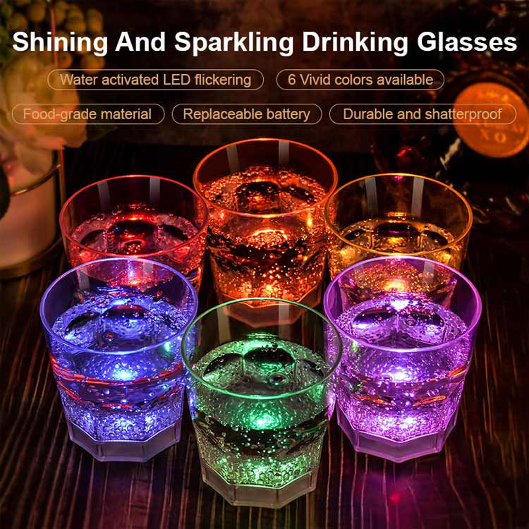 LANDBOX STOREのお酒 ウイスキー LEDプラスチック コップ 6個セット 光るジョッキ 焼酎 割れない ジョッキ コップ ネオン 6個セット おしゃれ センサーライト LED プラスチック 結婚式 キャンプ クリスマス パーティー｜アングル2