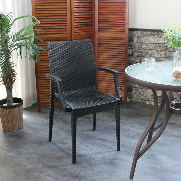 4脚セット ガーデンチェア 屋外 肘掛け アウトドア バーベキュー キャンプ ガーデン 庭 ラタンチェア テラス 黒 ブラック ダイニングチェア 椅子 パーソナルチェア 北欧 西海岸 籐ラタン風 アジアン おしゃれ SET4-C1602PDG