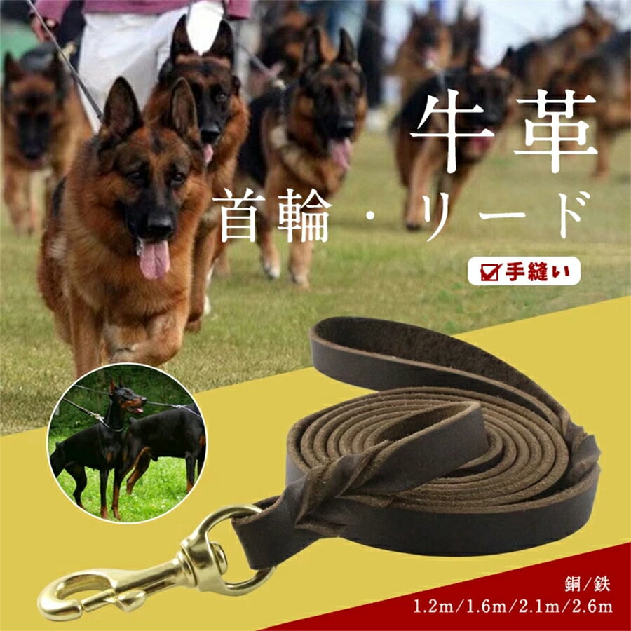 Rakuten - 【送料無料】犬 リード 革 レザー ドッグ 本革 牛革 大型犬 中型犬 犬用散歩リード 高品質 柔らかい 丈夫 ブルハイドレザー 金具 ヒモ 紐 革紐 皮紐 鉄 銅 耐久性 かっこいい ソフト 高級感 ドイツ・シェパード ペット トレーニング 訓練用 絡まりにくい 犬のリードワイヤー