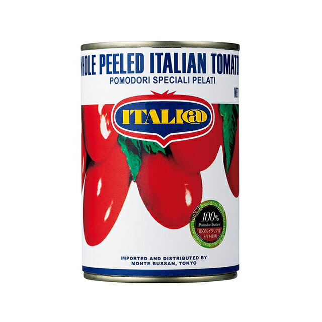 【ITALI＠】（イタリアット）「イタリアット」は、”郷土色豊かなイタリアの本物の味わい、プロフェッショナル品質を、 気軽にご家庭でもお楽しみいただきたい”。そんな想いから開発されたモンテ物産のオリジナルブランドです。ひと口食べると心が歌い、ふた口食べると心が躍り出す。陽気で楽しい！イタリアならではの美味しい食体験を、日本の食卓へ。モンテ物産が自信を持ってお届けします。1977年の輸入開始当初から、現地提携工場とともに「どこよりもよいトマトを」をモットーに原料の調達から製造まで、すべてモンテ物産が徹底管理し、品質のよさと安定性で常に市場をリードしています。 ピューレーを使用しているため、調理時間を短縮できます。ソース用に最適と言われる、肉厚で酸味の少ない縦長タイプの完熟トマトを湯むきし、裏ごししたトマトジュースと一緒に缶詰にしました。名称皮むきトマト・トマトジュース漬け原産国イタリア原材料トマト、トマトジュース、クエン酸内容量単品1個：400g ケース24個：9600g保存方法直射日光を避けて常温で保存賞味期限商品に記載輸入元モンテ物産(株)配送方法常温発送[ 配送・送料についてはこちら ]