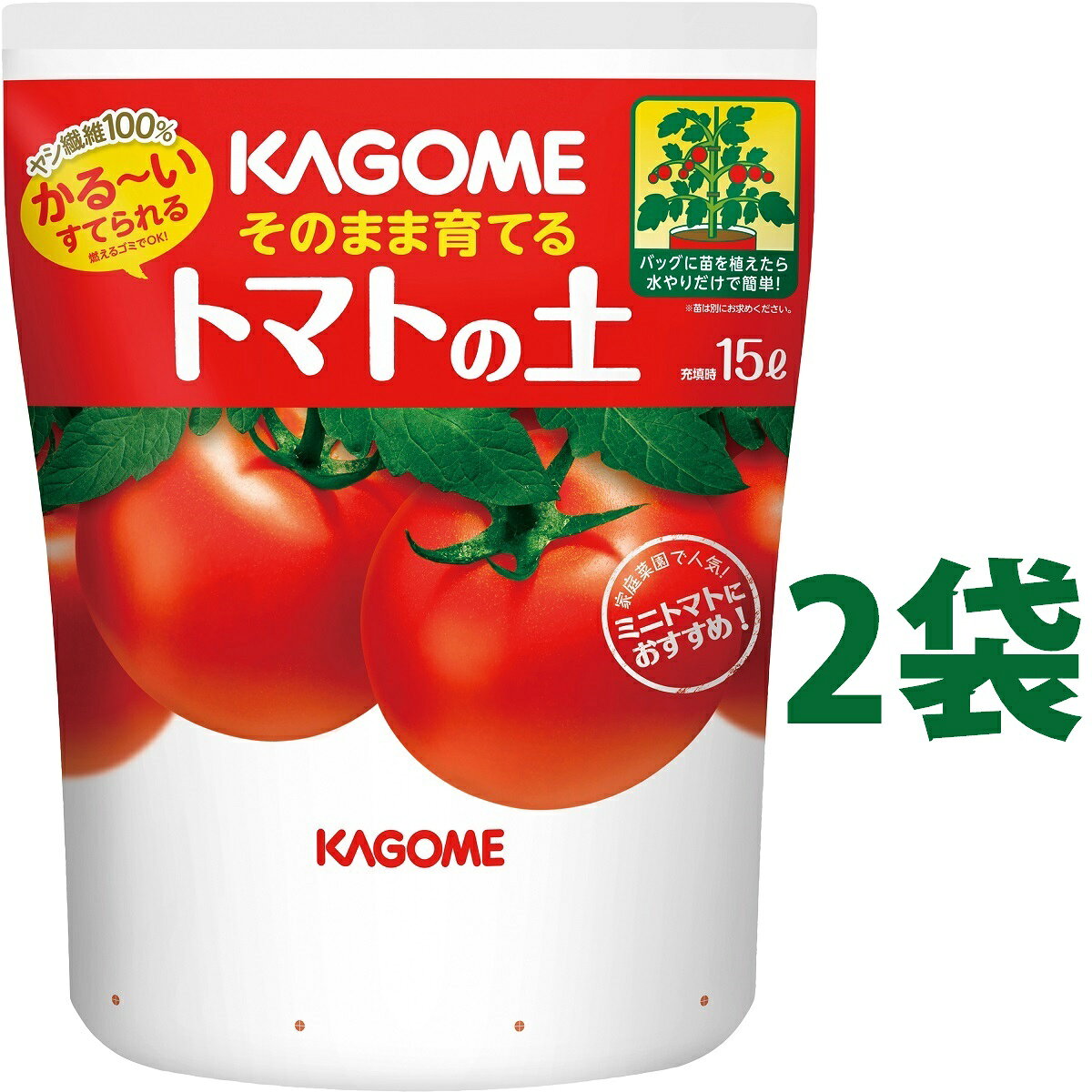 肥無しでミニトマトが5段目まで穫れる！ ……………………………………………………………… 規格：15L 袋 サイズ：ー 重量：ー ……………………………………………………………… 説明 ・かるくて持ち運びがラク ・燃えるゴミとしてすてられる　※自治体により異なります ・根腐れしにくいように配合された培養土 花付き・追肥無しでミニトマトが5段目まで穫れる！