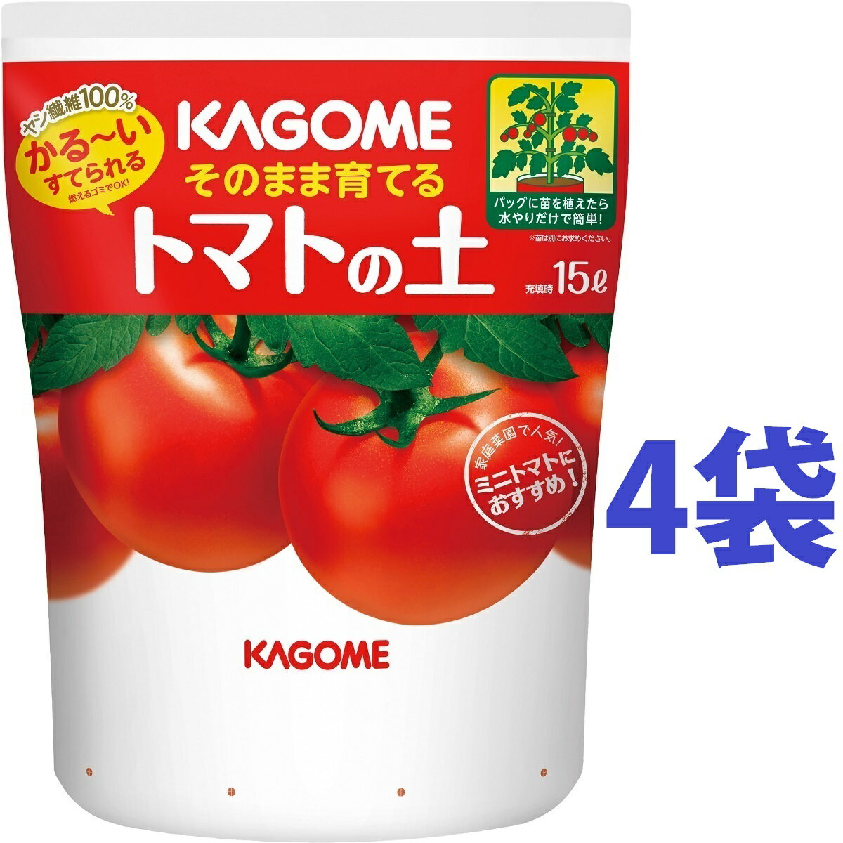 肥無しでミニトマトが5段目まで穫れる！ ……………………………………………………………… 規格：15L 袋 サイズ：ー 重量：ー ……………………………………………………………… 説明 ・かるくて持ち運びがラク ・燃えるゴミとしてすてられる　※自治体により異なります ・根腐れしにくいように配合された培養土 花付き・追肥無しでミニトマトが5段目まで穫れる！