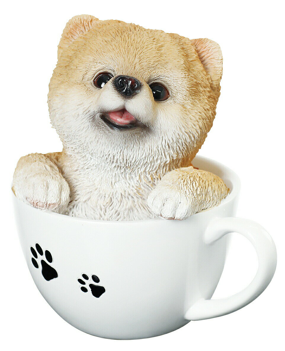 犬の置物 （ポメラニアン） マグカップ犬 14094 ポメ 子犬 ドッグオーナメント オーナメント 動物 アニマル マスコット ガーデン ガーデニング ガーデンオブジェ オブジェ