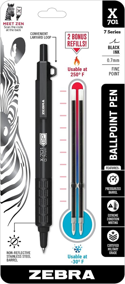 Zebra Pen (ゼブラペン) X-701 タクティカル ボールペン 特典の替芯付き 細字 0.7mm ブラックインク 1本 (29811)