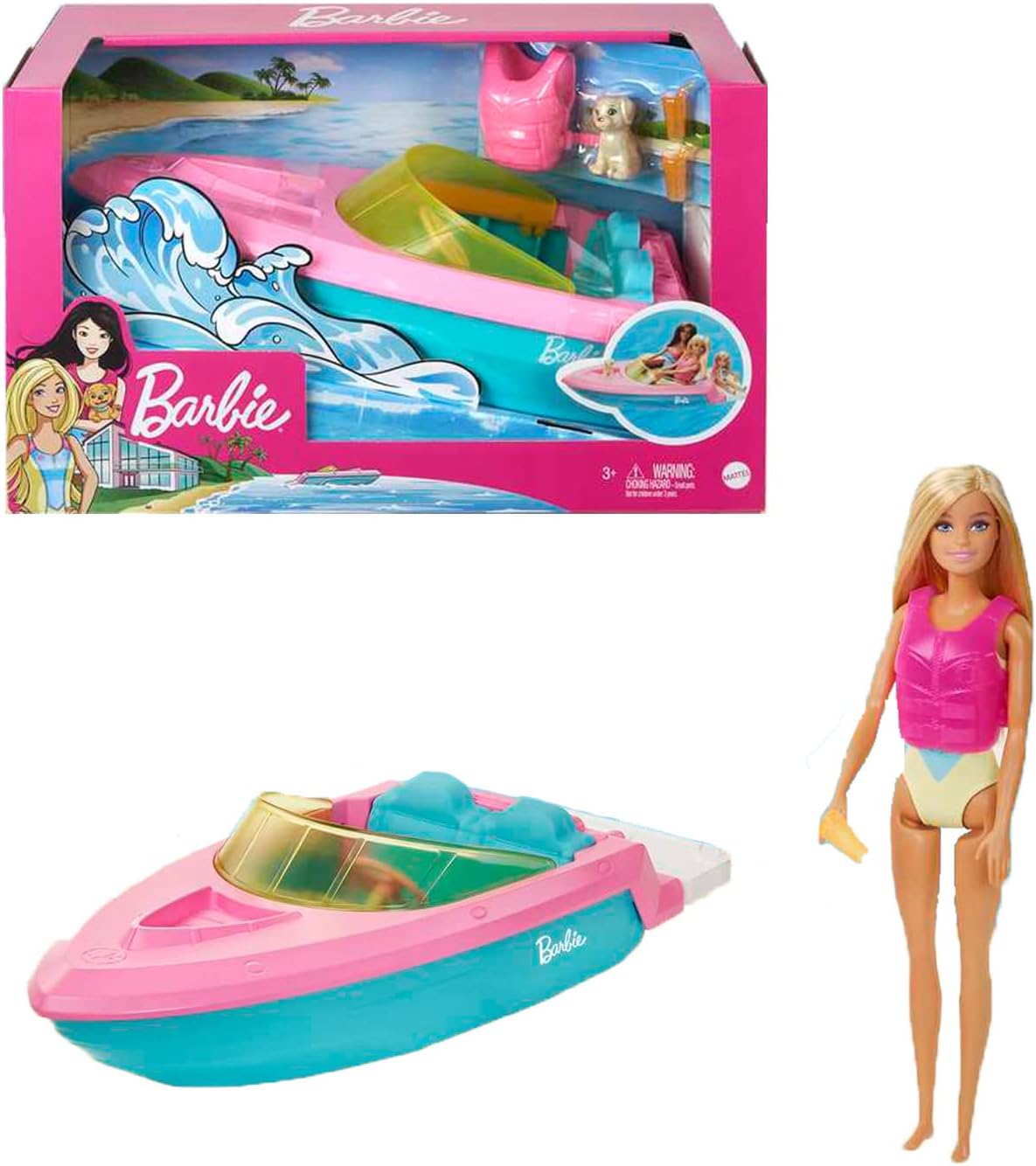 MATTEL Barbie Doll and Boat Playset with Pet Puppy / }e o[r[ {[h  h[ & ybg Zbg