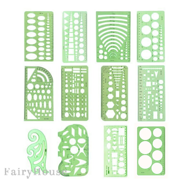 【6%OFFクーポン】図形テンプレート定規 パターンプレート 文房具 透明 丸 四角 三角 六角形 直線 円弧 雲型 異形 簡単 綺麗 便利 シンプル 製図 設計 イラスト 製図作業 漫画・コミック制作 イラストレーション 送料無料