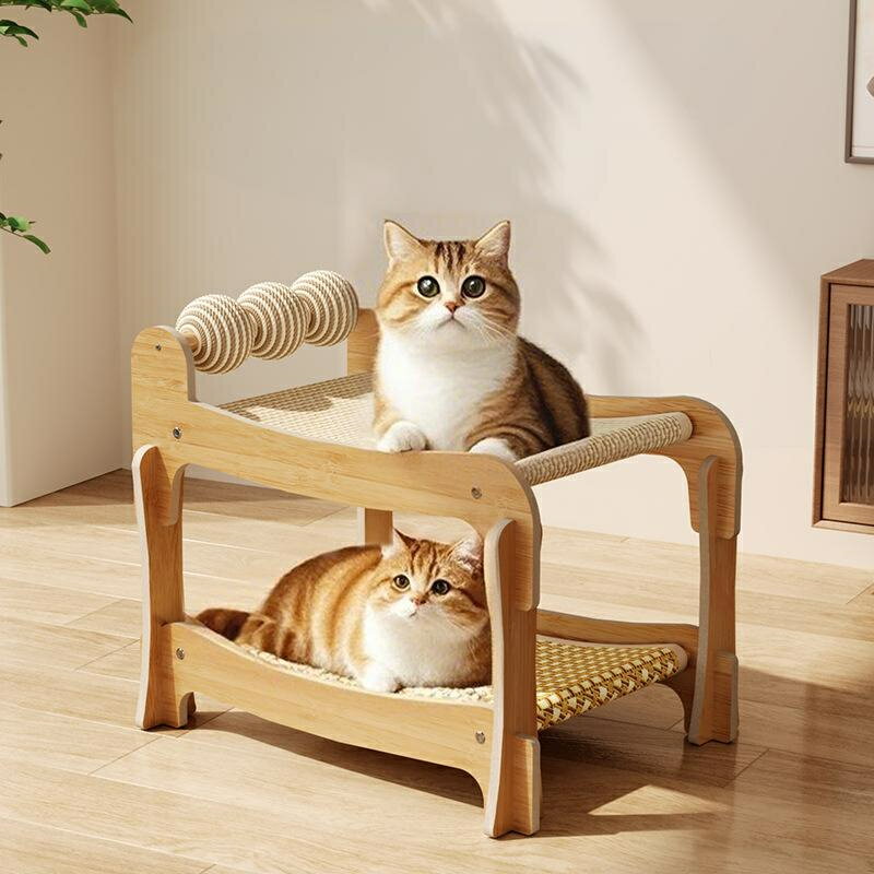 ペットデッキチェア ペットベッド 猫用リクライニングチェア 室内 猫用品 木製 小型犬 サイザル麻 爪とぎ キャットハンモック おしゃれ 猫ベッド ペット寝具 猫用 可愛い 猫家具 ベッドフレーム 夏用 自然素材 ペット用品 耐噛み 通気性いい ひんやり 楽しみ送料無料