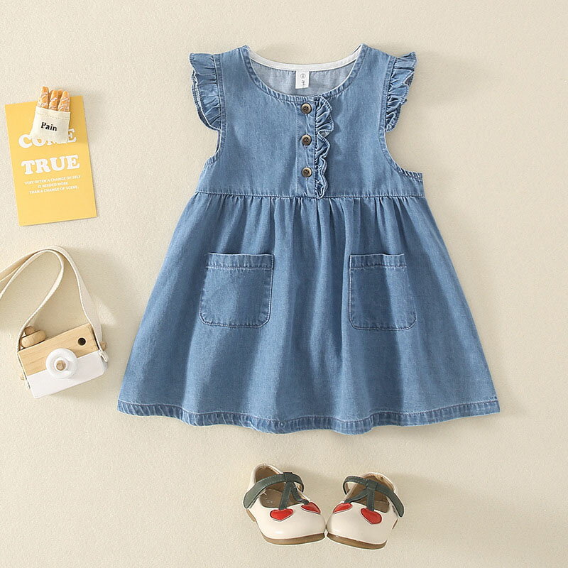 Rakuten - ベビー服 ワンピース キッズ 女の子 子供服 デニムワンピース 夏 子ども服 赤ちゃん 女児 おしゃれ かわいい 七五三 入学 入園 保育園 幼稚園 誕生日 プレゼント お姫様 ナチュラル お出かけ 110cm 100 90 80 73 66