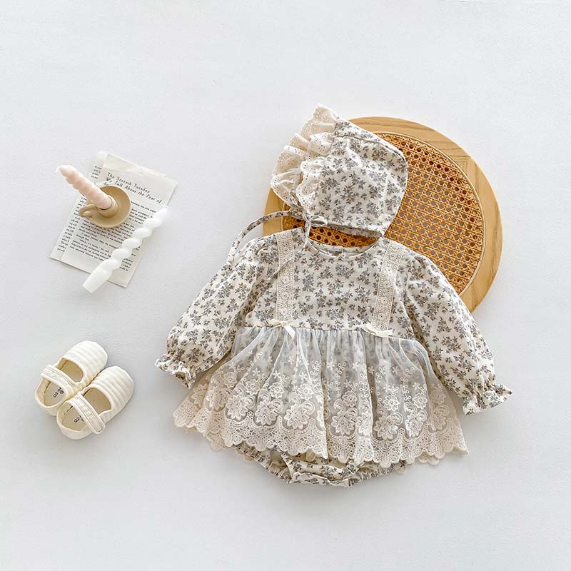Rakuten - ロンパース 帽子付き 長袖 綿 ベビー服 女の子 カバーオール キッズ 花柄 レース 新生児 赤ちゃん 子供服 春秋 おしゃれ 可愛い 66 73 80 90cm 子ども服 誕生日 結婚式 出産お祝い プレゼント 初節句 食い初め 出産準備 入園 保育園 お出かけ 送料無料