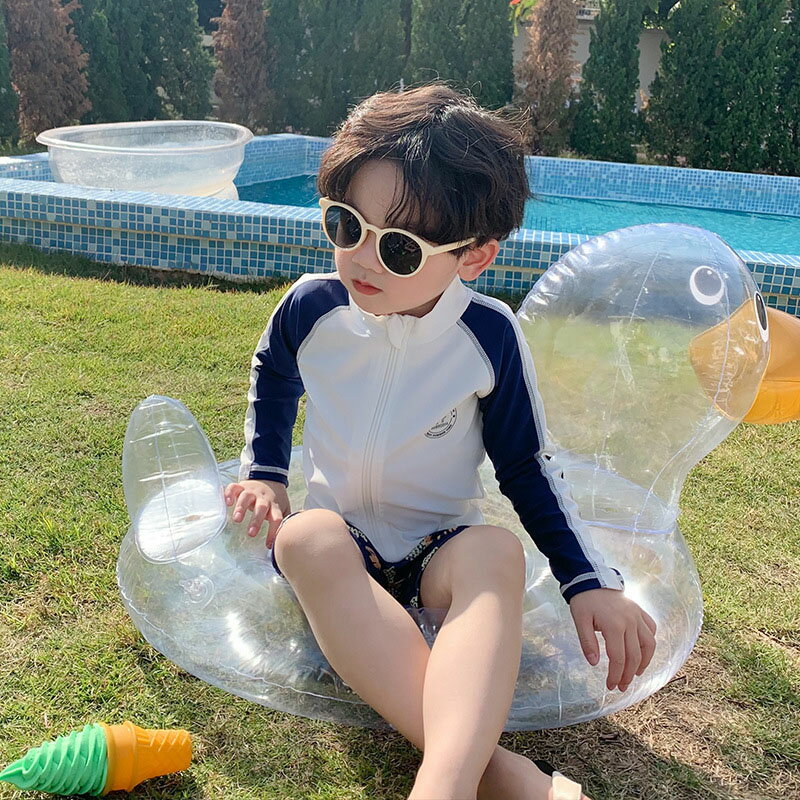 For Boy - キッズ 水着 セパレート 男の子 スクール水着 上下セット 130cm 140cm トップス 長袖 ショートパンツ 子供 みずぎ ジュニア ベビー水着 スイムウェア おしゃれ 可愛い スポーツ スイミング プール 水遊び 温泉 海水浴 ビーチ 海 学生 学校 旅行 子供服 紫外線カット