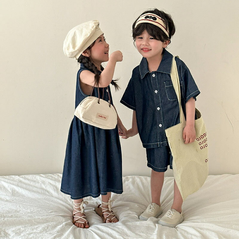 デニム セットアップ キッズ 兄妹 ベビー服 男の子 女の子 ロング ワンピース 子供...