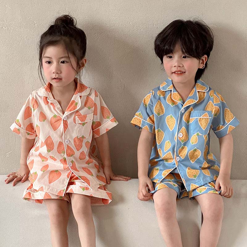 パジャマ キッズ 夏 ベビー服 男の子 女の子 ルームウェア 上下セット 綿 トップス...