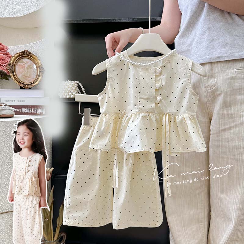 Rakuten - セットアップ キッズ 子供服 シャツ 綿 ガウチョパンツ ベビー服 女の子 上下セット 夏服 おしゃれ 可愛い トップス ボトムス 水玉 ジュニア 赤ちゃん 誕生日 プレゼント 幼稚園 小学生 お出かけ 140cm 130cm 120cm 110cm 100cm 90cm