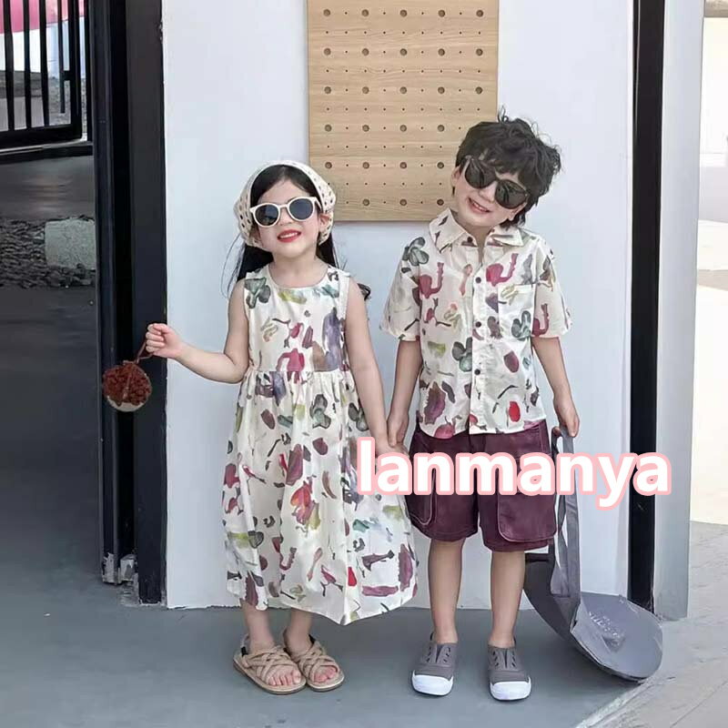 Rakuten - 兄妹服 ワンピース 女の子 シャツ 男の子 子供服 トップス 半袖 綿 キッズ ベビー服 夏服 おしゃれ 可愛い ジュニア 赤ちゃん 誕生日 プレゼント 幼稚園 小学生 お出かけ 140cm 130cm 120cm 110cm 100cm 90cm