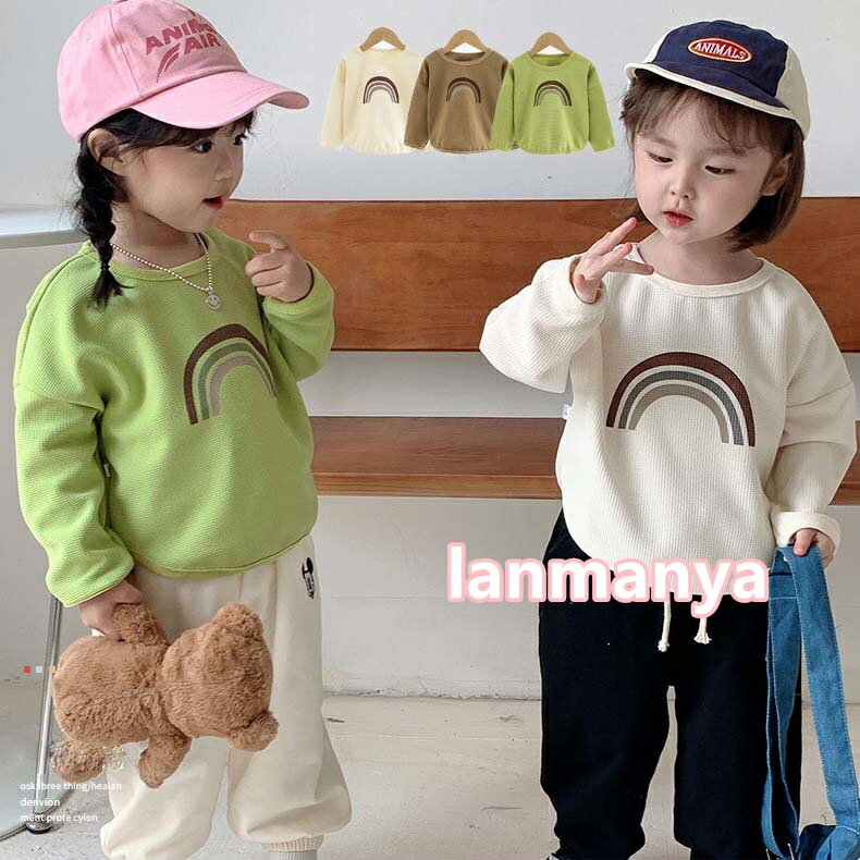 Rakuten - 送料無料 Tシャツ キッズ 長袖 トップス カットソー クルーネック 春服 秋物 ベビー服 男の子 女の子 tシャツ 定番 ベーシック 子供服 ジュニア ユニセックス 子ども服 赤ちゃん お着替え おしゃれ 可愛い シンプル 幼稚園 小学生 80cm 90cm 100cm 110cm 120cm 130cm 140cm