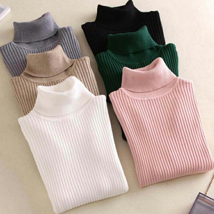 Turtleneck - 13色！ニット セーター レデース 秋冬 ハイネック ニットソー トップス 長袖 無地 お洒落 ゆったり プルオーバー 上品 大人 通勤 OL 20代 30代 40代